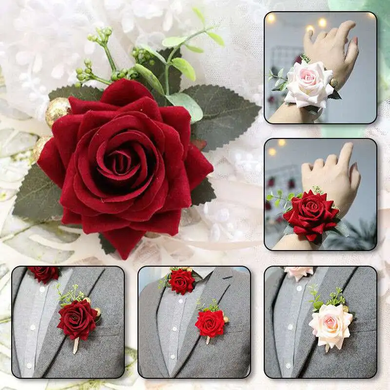 

Flower Wrist Corsage Pearl Decor Prom Party Bridesmaids Bead Bracelet Wedding