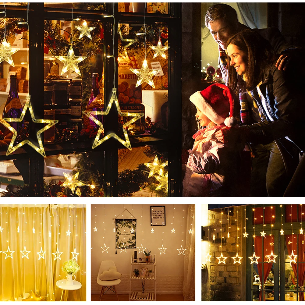 

Solar LED Star Fairy Curtain Lights 8 Modes Outdoor Waterproof Garland String Light Remote Control for Pavilion Christmas Party