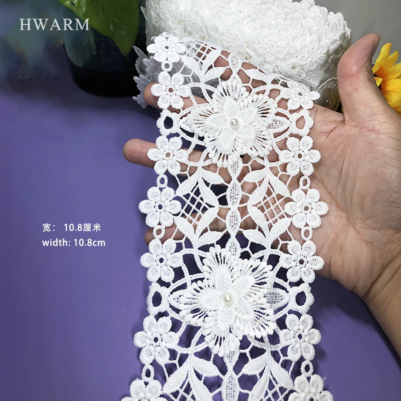 

5yard 3D Lace With Beads Fabric Ribbon Water-Soluble Milk Silk Embroidery Diy New Unilateral Sewing Trim Bar Code Skirt Clothing