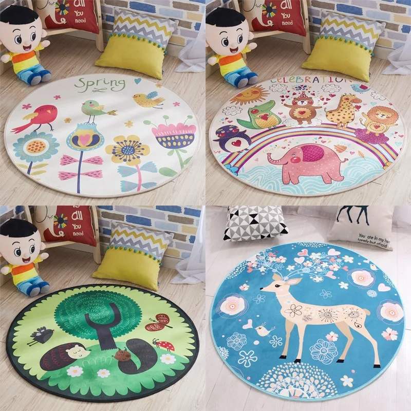 

Wholesale Price Round Carpet Mat Cushion Christmas Deer Cartoon Waterproof Blanket for Children Baby Gym Activity Playmat Carpet