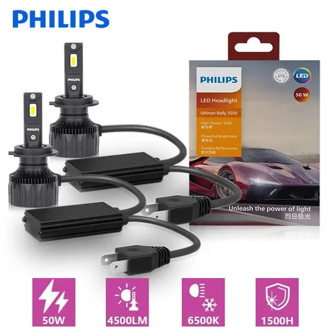 Philips Ultinon Rally 3550 Автомобильная лампа для фар H7 Led H4 H11 9005 HB3 9006 HB4 9012 HIR2 Противотуманные фары 6500K Светодиодная лампа высокой мощности 50 Вт