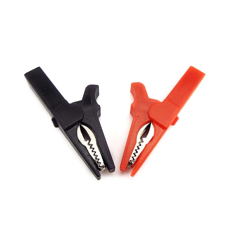 

2Pcs Insulated Clips Plastic Handle Cable Lead Testing Metal Alligator Clips Clamps 55mm Length