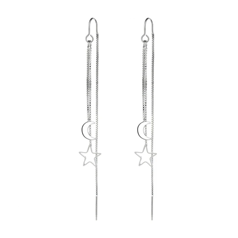 

Cute Moon Ins Thread Through Earrings Threader Women Girls Long Chai