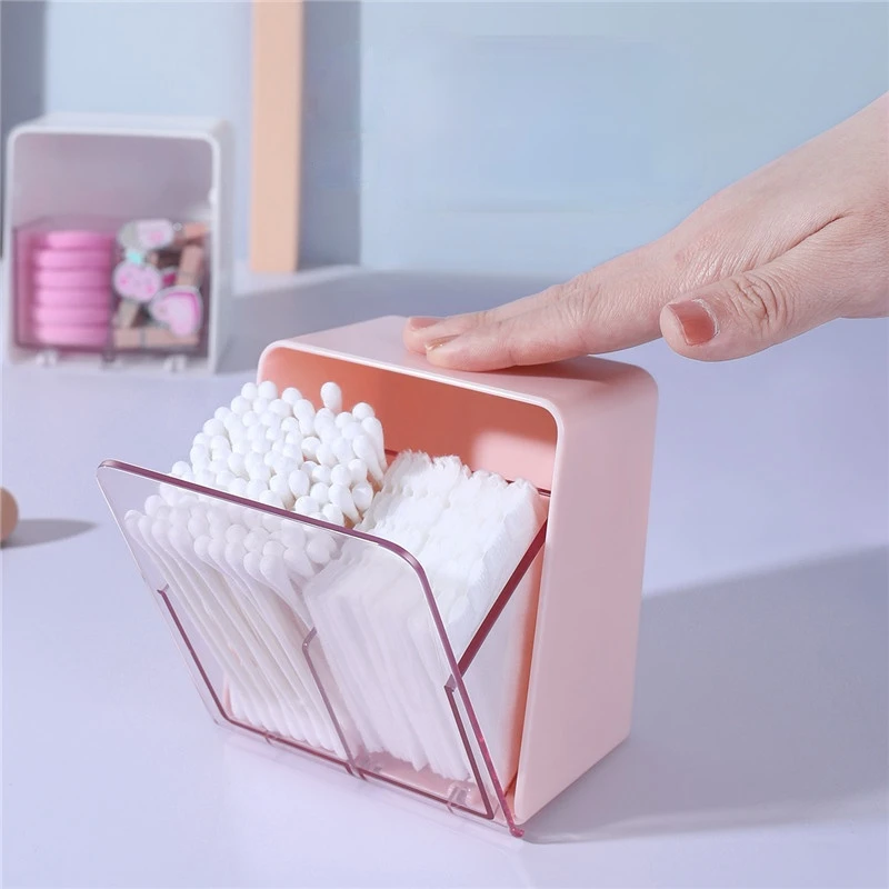 

Creative Desktop partition double layer storage box cotton swab cosmetic cotton transparent belt cover dust-proof storage box