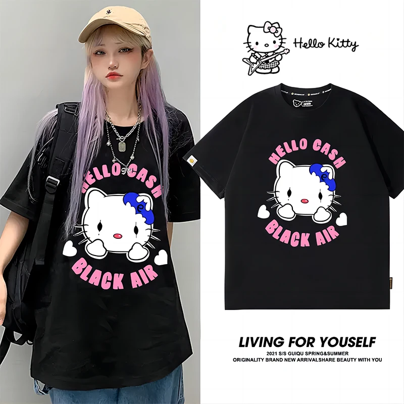 

Sanrio Hellokitty Kt Cat Women Anime Co-Name Couple T-Shirts Cartoon Sweet Cool Girl Style Summer Short Sleeve Plus Size Clothes