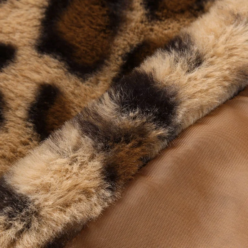 Women's Faux Fur Warm Coat Autumn Winter Fashion Leopard Print Plush Coat Women's Long-Sleeved Cardigan Turn-down Collar Jacket