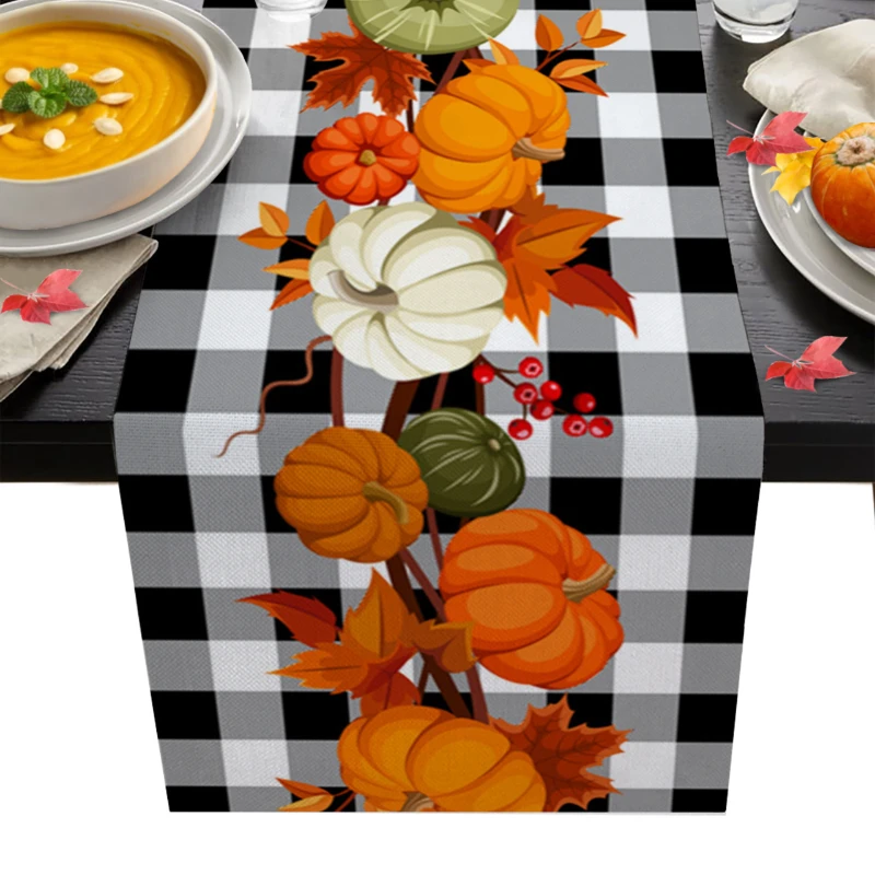 

Autumn Pumpkin Maple Table Runners Wedding Decoration Linen Anti-stain Coffee Table Tablecloth Accessories Table Runner