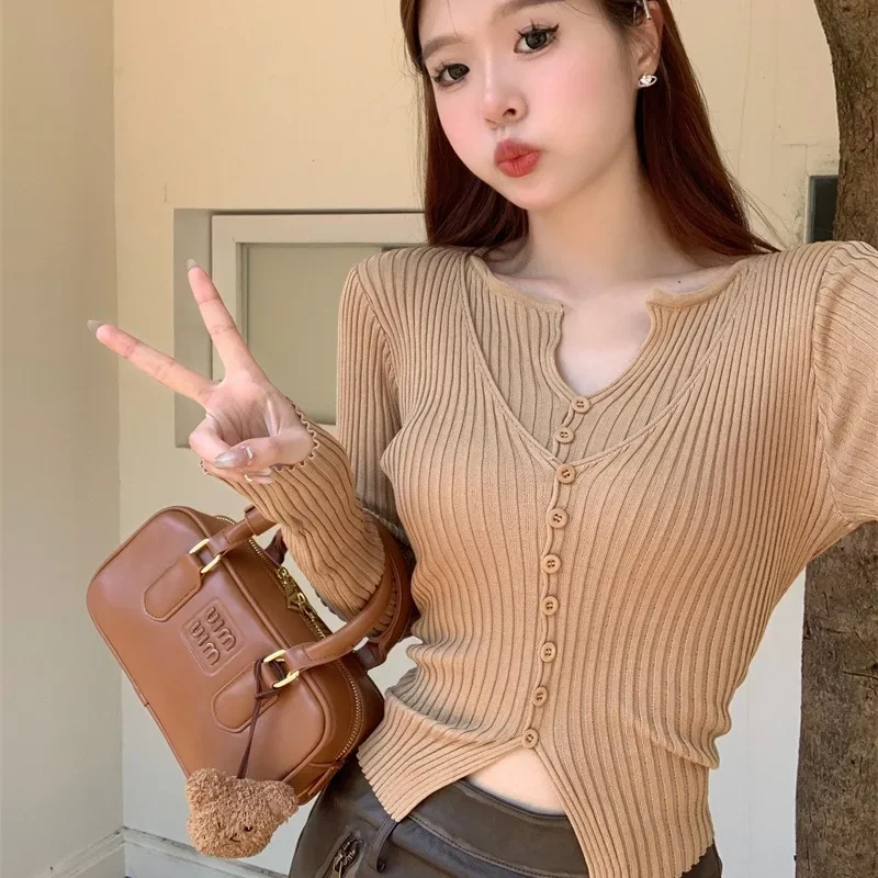 Вязаный кардиган с иллюзионным v-образным вырезом комплект из двух предметов