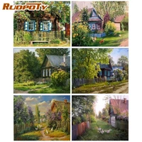ruopoty oil painting by numbers jungle hut scenery picture by number handmade unique gift 60x75cm frame on canvas wall decor