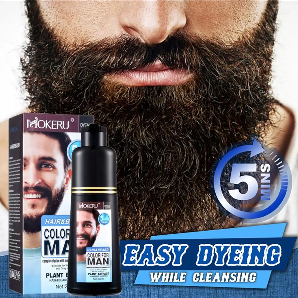 

200ml Permanent Beard Dye Shampoo Organic Fast Hair Black Dye Hair Cream Dye Dye Hair Care Men Botanical Beard Essence Y9I9