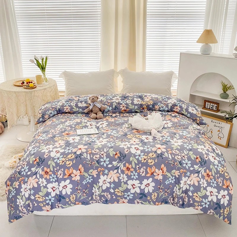 

1Pc 100% Pure Cotton Dekbedovertrek 240x220 Flower Print Bed Cover for Girls Queen/King Size Quilt Cover (Pillowcase Need Order)