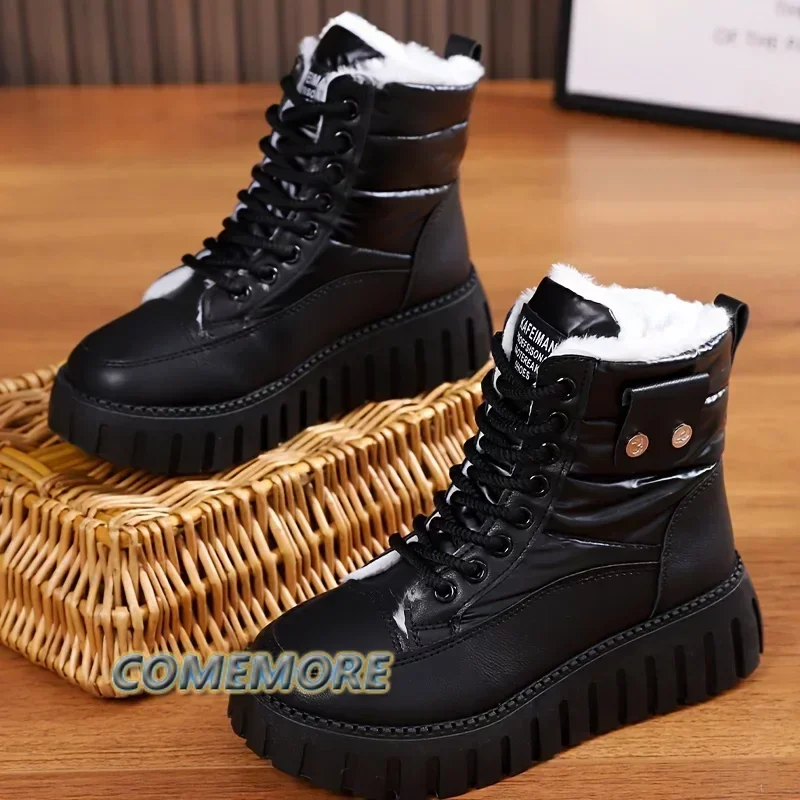 

Women Round Toe Non-slip Warm Snow Boots Fleece Lining Comfortable Thick Soled Platform Fashion Ankle Boots