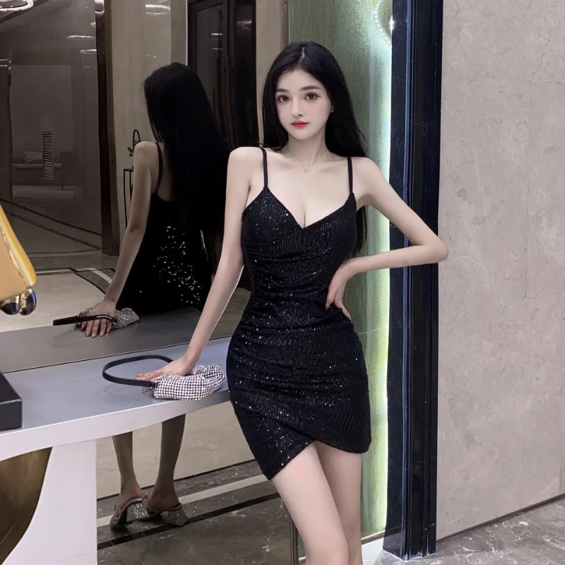 

Модное Вечернее платье с блестками, соблазнительное мини-платье с V-образным вырезом, Блестящим Бисером на поясе, с запахом на бедрах, летнее...
