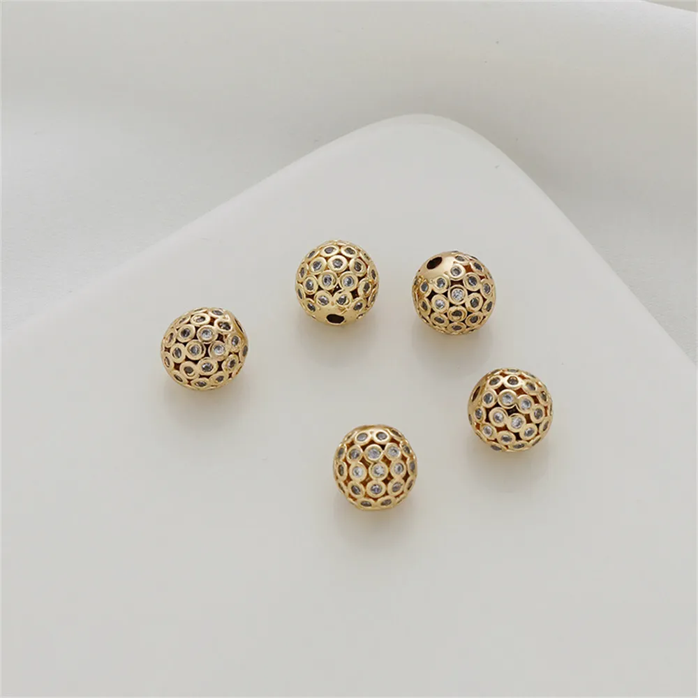 

8mm micro inlaid zircon 14K Gold Plated Spacer Beads for DIY Jewelry Making Components Bracelets Accessories