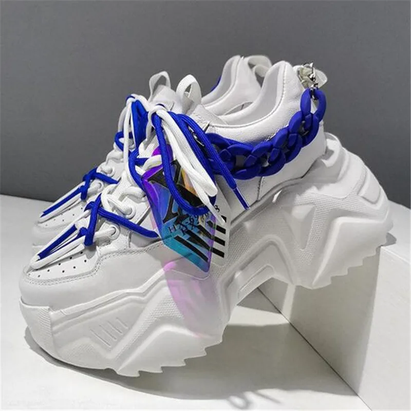 White Women Shoes New Chunky Sneakers For Women Lace-Up White Vulcanize Shoes Casual Fashion Dad Shoes Platform Sneakers Basket