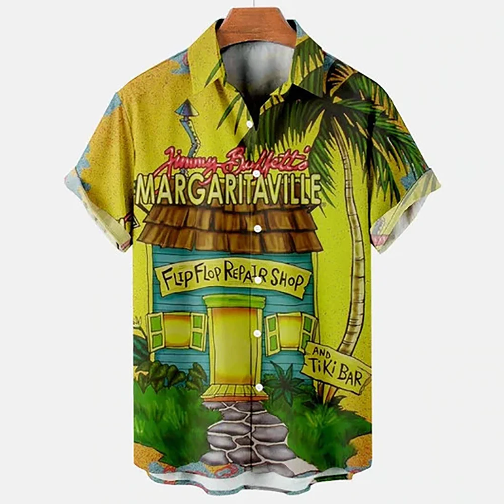 2022 Men's Retro Coconut Tree Shirt Men Shirts Fashion Loose Short Sleeves Summer Men's Hawaiian Shirts Seaside Clothing Casual