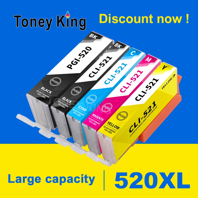 

Toney King 5 шт. чернильных картриджей PGI 520 CLI 521 для принтера Canon PIXMA iP 3600 4600 4700 MP 540 550 560 620 630 640 MX860