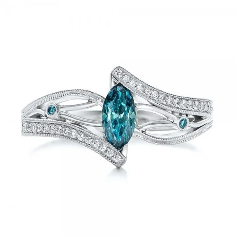 

Elegant Qualities Silver Colors Rings for Women Oval Trendy Metal Inlaid Blue Stone Wedding Engagement Jewelry
