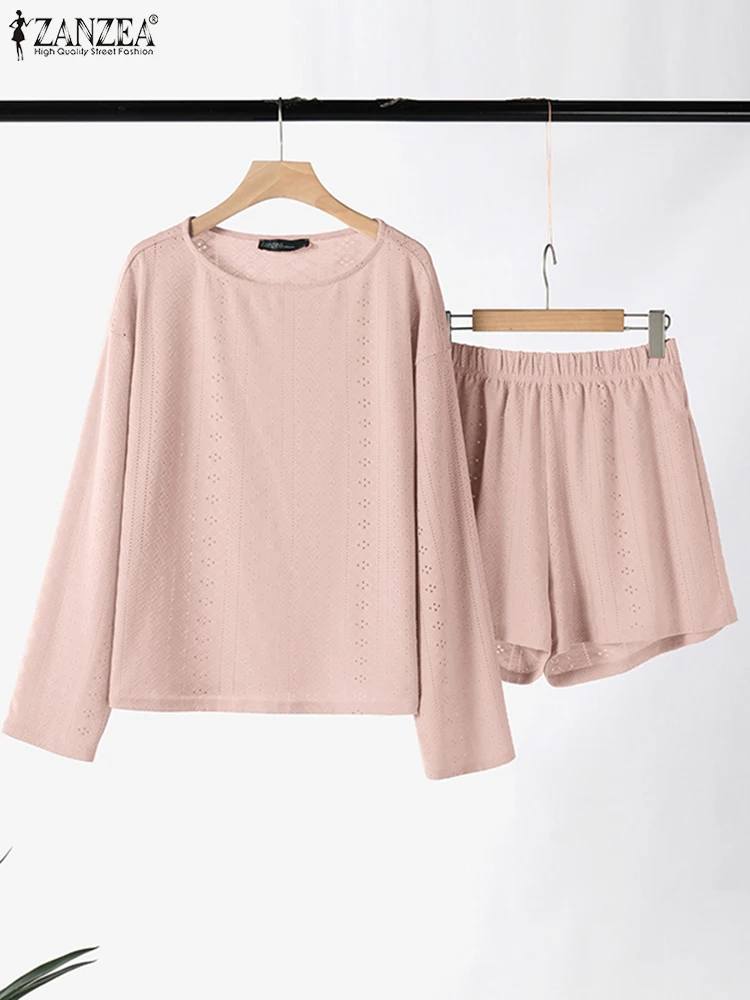 ZANZEA модные однотонные короткие комплекты из 2 предметов праздничные топы с