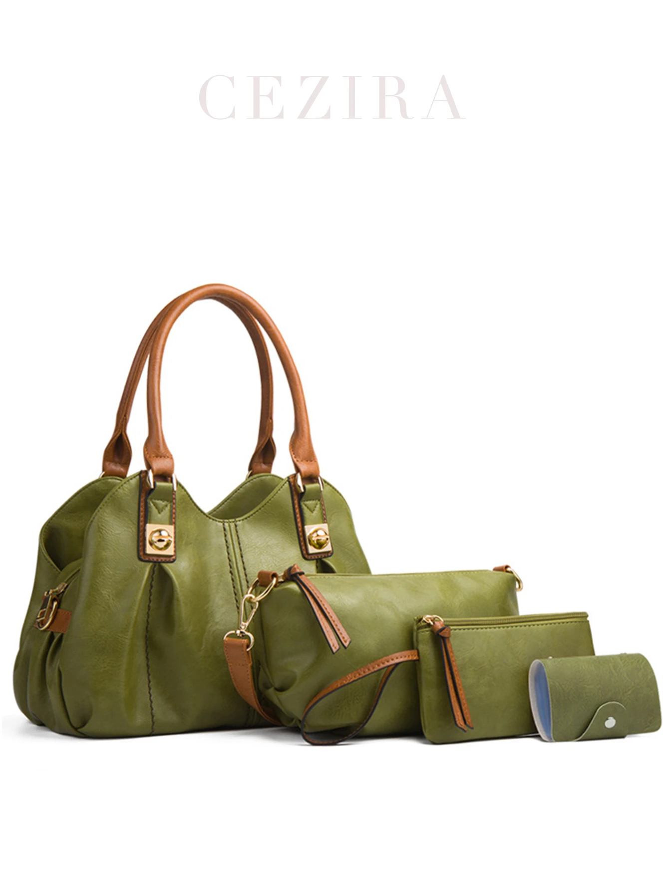 

CEZIRA Women Casual Style PU Vegan Leather Shoulder Bags Set Contrast Color Brand Luxury Design Hobo Handbags Crossbody Purse