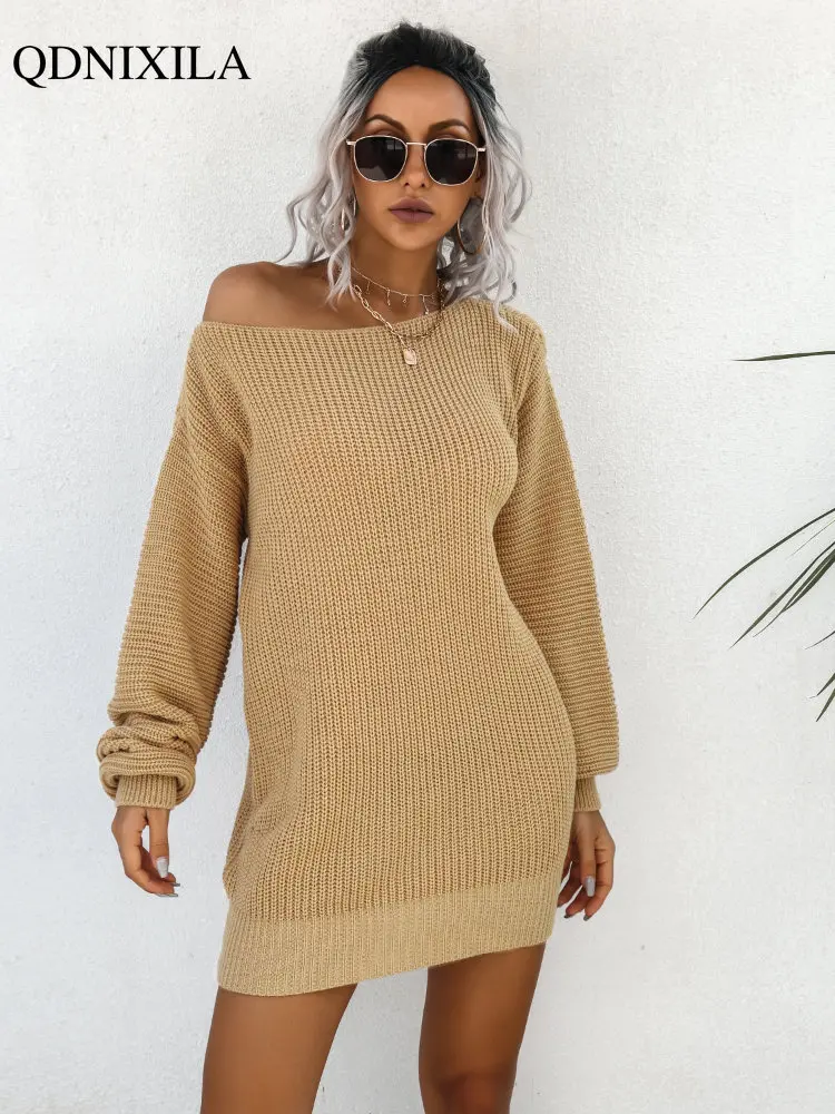 

2023 Spring Summer Knit Off Shoulder Korean Women Sweater Dress Long Sleeve Top Sexy Elegent Pullover Blouse Long Skirt Casual
