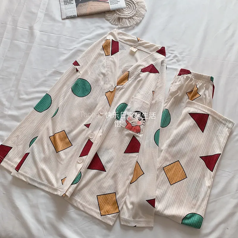 Spring Long Sleeved Pajamas Women Lady Sleepwear Cute Sin Chanv Cartoon Pijama V Neck Kawaii Pyjama Cozy Homesuits Casual Ins