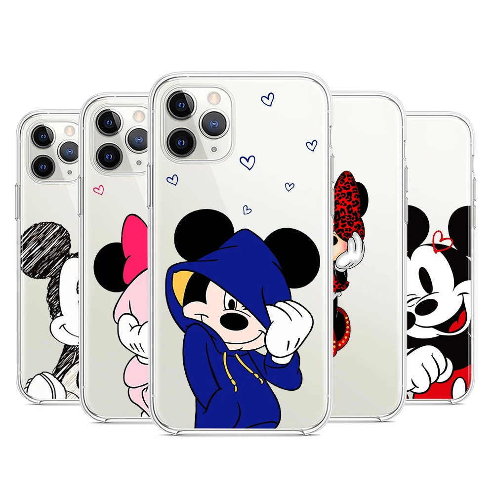 

Mickey Minnie Love Logo For Apple iPhone 7 8 X XR XS 11 12 13 Pro Max Mini Plus luxury Transparent Non-slip Phone Case