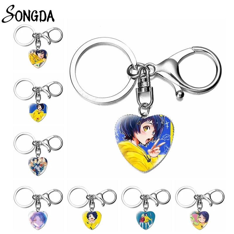 

Anime Wonder Egg Priority Ohto Ai Heart Keychains Pendant Holder Keyring Clasp Buckle Key Chains Glass Cabochon Handmade Jewelry