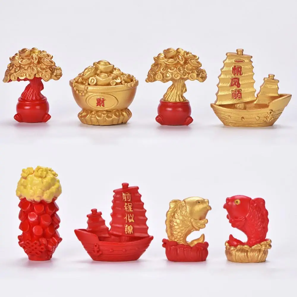 

Feng Shui Mini Resin Fortune Tree Chinese Golden Ingot Home Office Desk Landscape Ornament