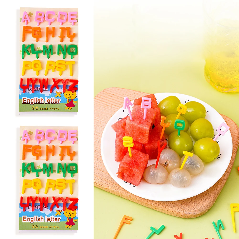 

Alphabet Fruit Pick Fork Mini Cartoon Toothpick Food Picks Cake Dessert Pick Decorations Set for Baby Showers Kids Parties