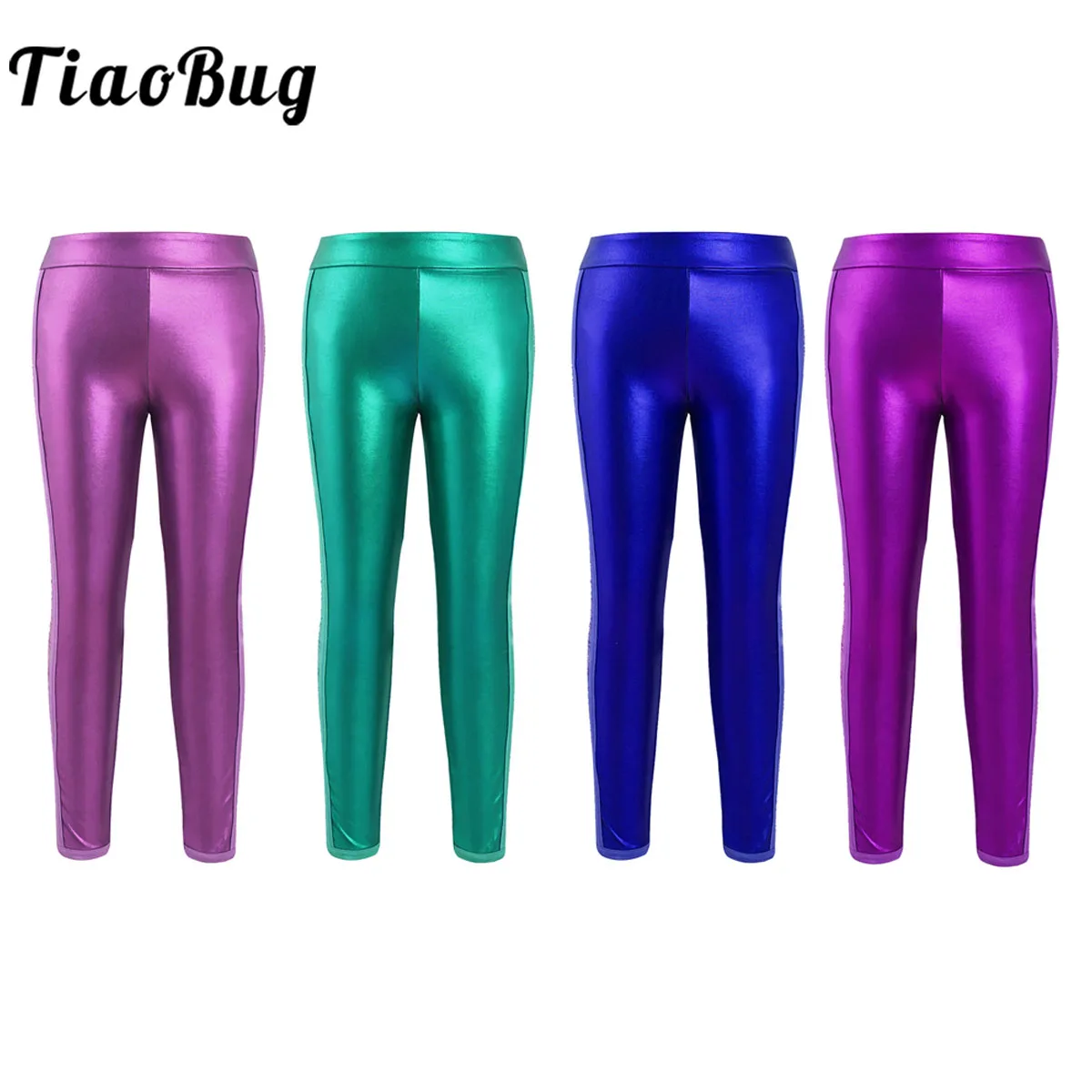 

Girls Kids Shiny Metallic Dance Fashion Leggings Sparkling Sequins Wet Look Leggings Ballet Gymnastics Footless Tights Pants