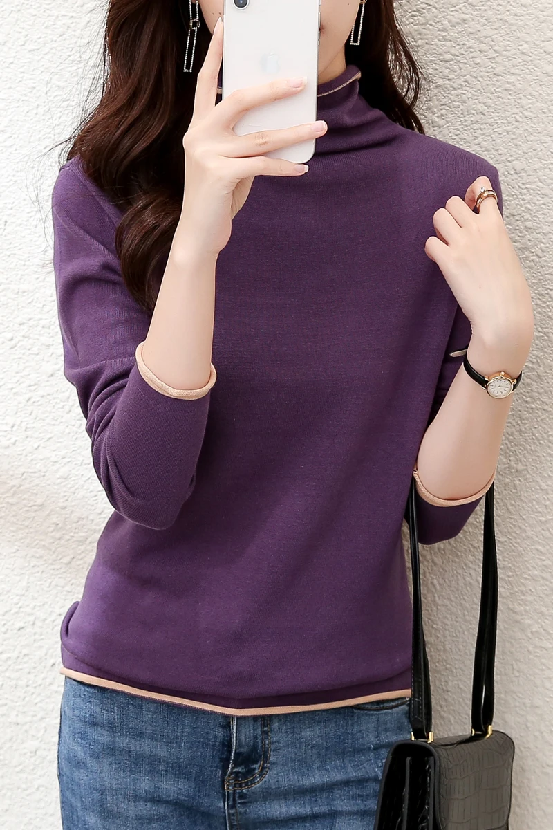 

Cotton Knit Sweater Female Pullovers Turtleneck Long Sleeve Thin Clothing Women Sweater