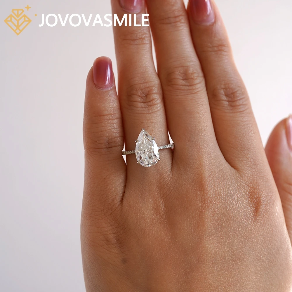 

JOVOVASMILE Moissanite 4 Carat 12.75x7.75mm Crushed Ice Hybrid Pear 18K White Gold Setting Wedding Engagement Ring for Woman