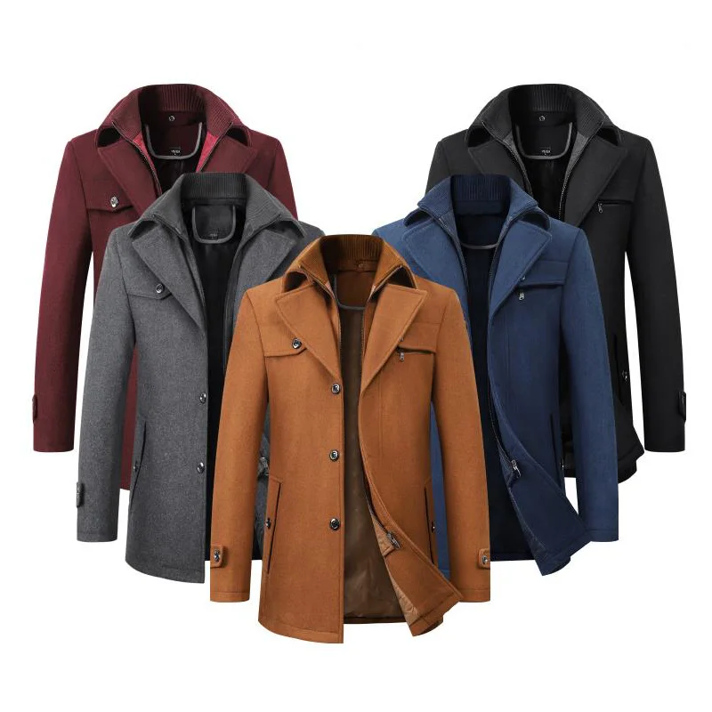 

New Winter Woollen Coat for Men Men's New Casual Brand Solid Color Wool Blends Jackets Woolen Pea Coat Male Trench Coat Overcoat