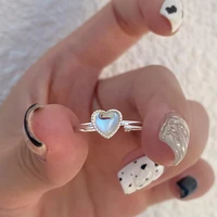 luxury 925 sterling silver anillos colorful glass heart rings for women men crystal moonstone heart shape adjustable open bague