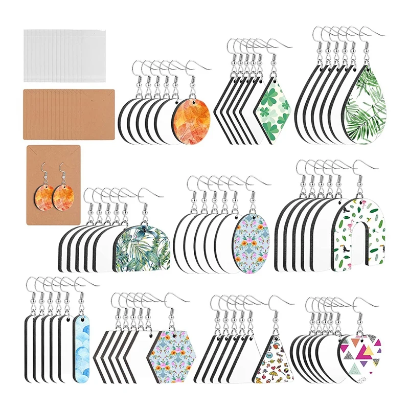 60 Dye Sublimation Blank Products, Dye Sublimation Earring Blank Pendants, 10 Shapes With Earring Hooks And Jump Rings