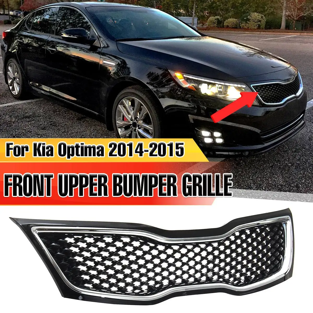 

Chrome Silver Car Front Bumper Radiator Grill Grille Racing Grills For Kia Optima 2014-2015 Front Upper Centre Grille Grill
