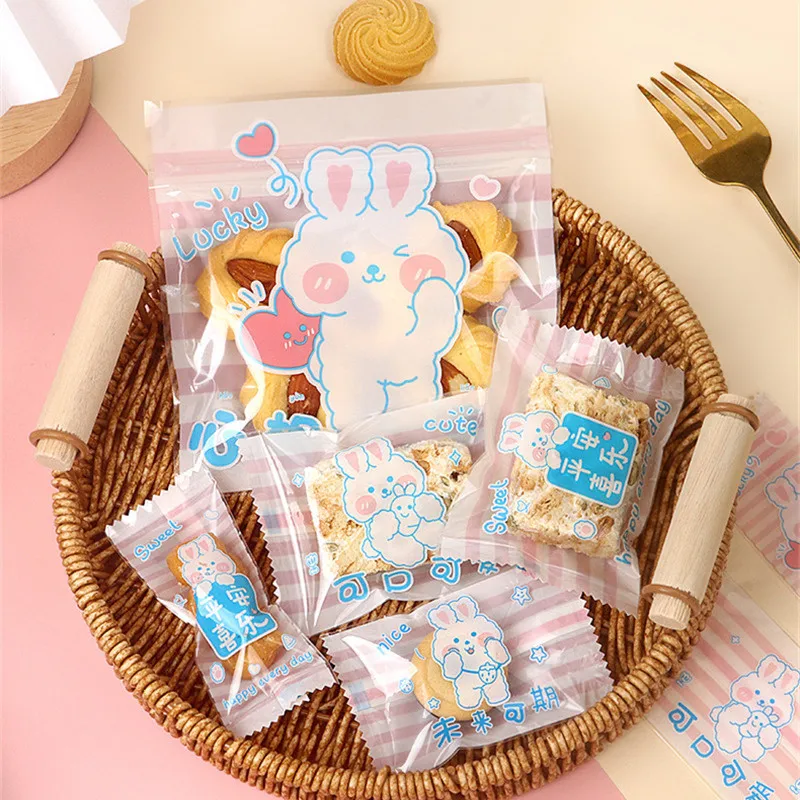 

2023 Chinese New Year Cartoon Rabbit Candy Nougat Baking Cookies Biscuit Machine Sealed Self Sealing Snack Packaging Bags
