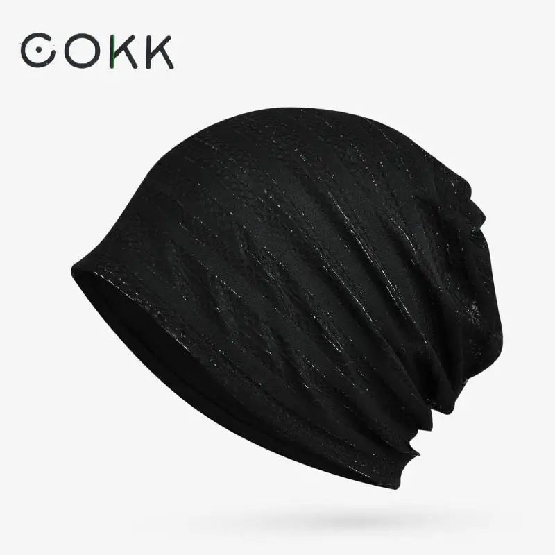 

COKK Beanie Hat Women Summer Baggy Cap Double layer Breathable Thin Beanie Hat Female Mesh Cap Casual Headwrap Headgear Gorro