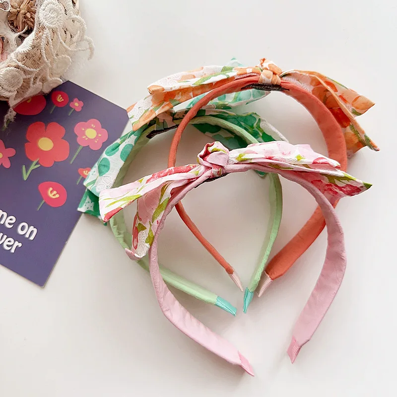 

Print Flower Bow Headbands For Girls Hairbands Korea Hair Accessories Wide Hairband For Girls Floral Headband