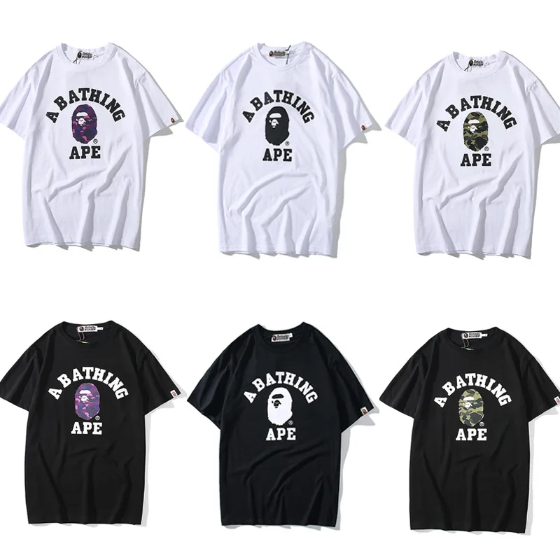 

Футболка BAPE в японском стиле для мужчин и женщин, стильная брендовая тенниска из чистого хлопка с принтом акулы, с коротким рукавом, для пар, ...