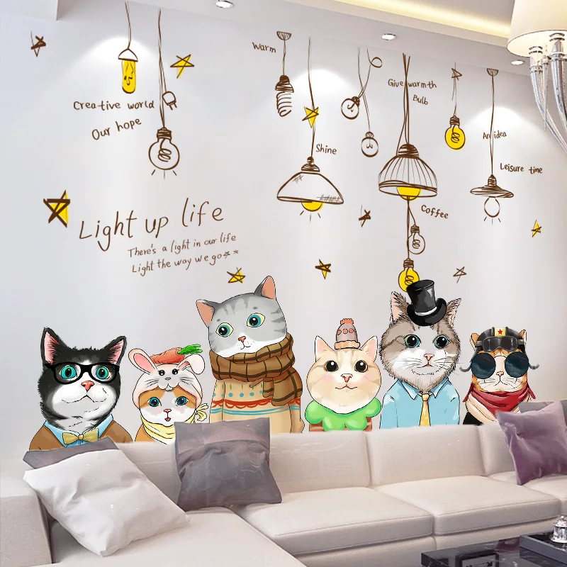 

[SHIJUEHEZI] Cartoon Cats Wall Stickers DIY Chandelier Wall Decals for House Kids Rooms Baby Bedroom Nursery Home Decoration