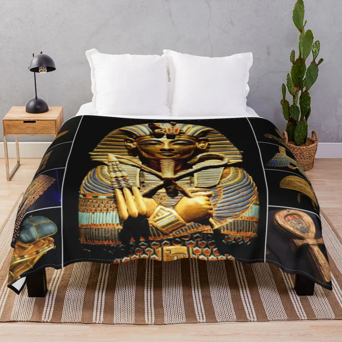 King Tutankhamun Artifacts Blanket Fleece Plush Print Super Soft Throw Blankets for Bed Home Couch Camp Office