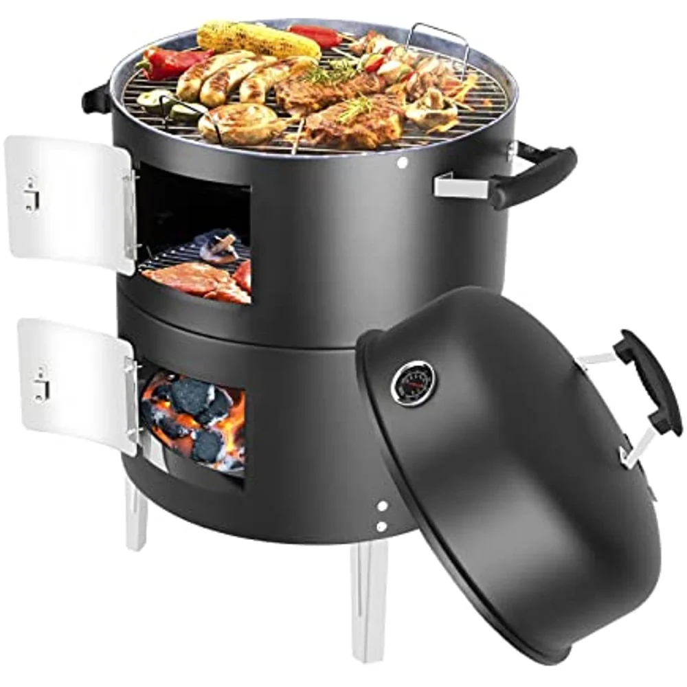 

Portable Charcoal BBQ Grill: Outdoor Small Charcoal Grills with Meat Smoker Combo for Backyard Patio Barbecue Outdoor Smoking