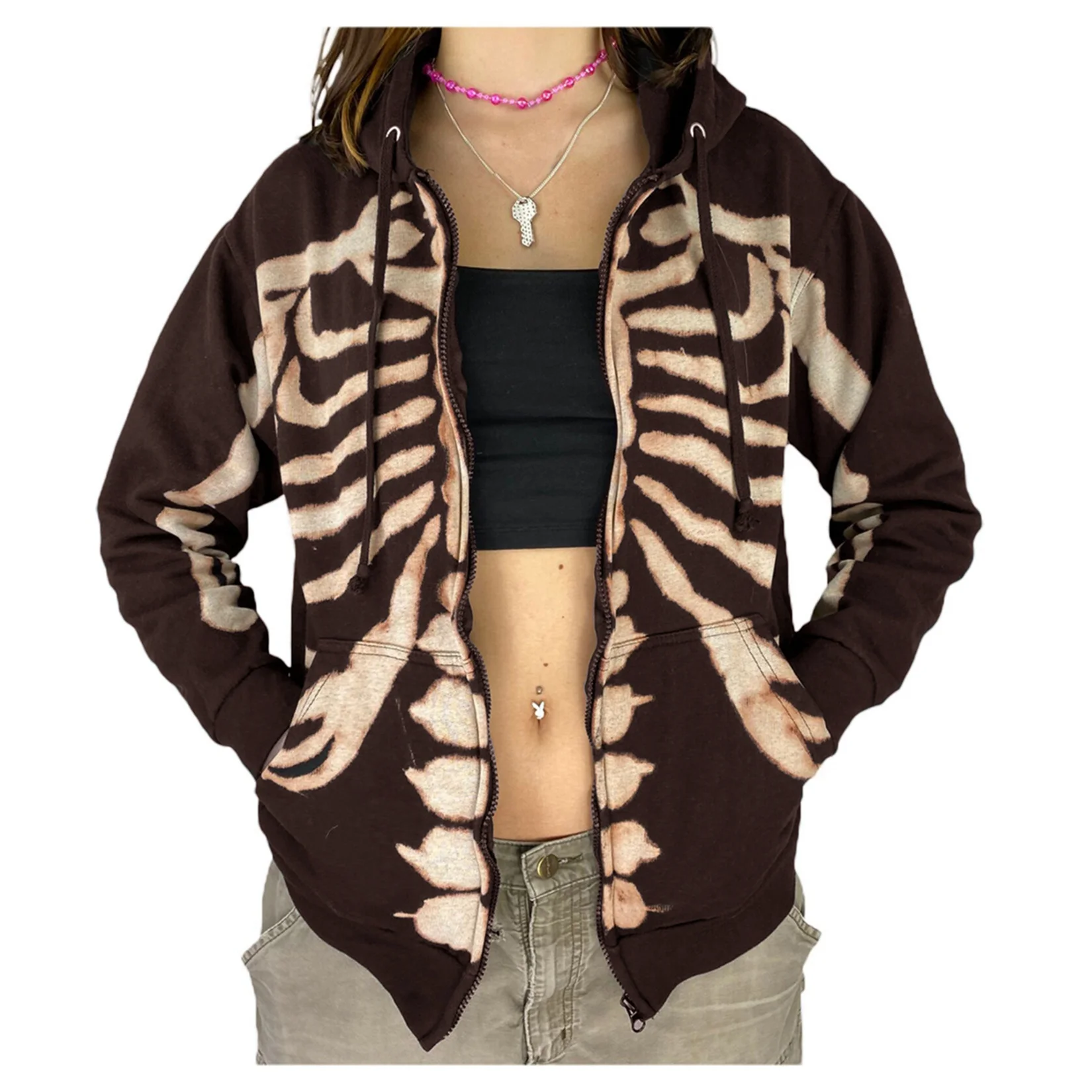 

Women's Halloween Hoodie 3d Skeleton Print Full Zip Sweatshirts Long Sleeve Top with Pocket