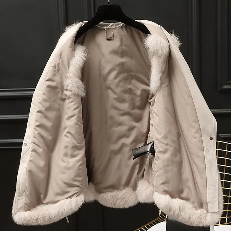 Parkas Women's Outdoors Coats Jackets Vests 2022 Faux Fur Imitation Fox Hair Splicing Bandage Cardigan Fashion Waistcoat Woman