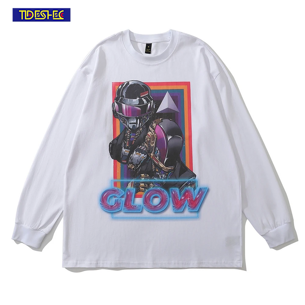 

Harajuku Hip Hop Streetwear T-Shirt Cartoon Female Robot Graphic Printed T Shirt Men Cotton Long Sleeve Oversized Men Clothing