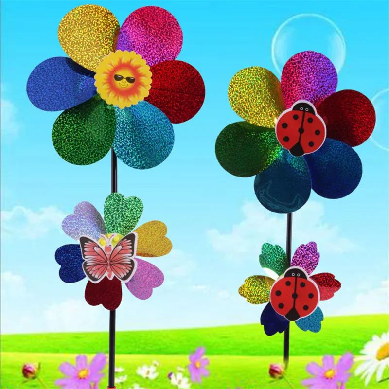 

Rainbow Windmill Pinwheel Sequins Double Layer Wind DIY Toys for Kids Windmolen Yard Garden Supplies Windmill Toy