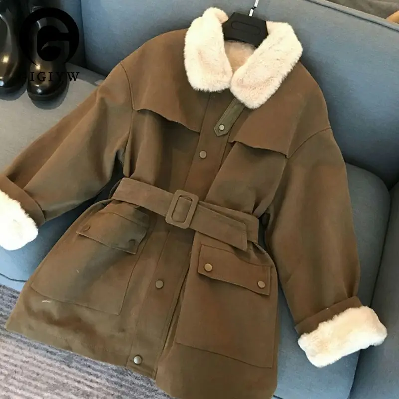 

GIGIYW Medium length style overcame Korean cashmere thickened tooling lamb wool loose coat autumn winter women new