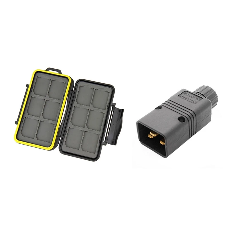 

1 Pcs Water-Resistant Shockproof Storage Memory Card Case & 1 Pcs UPS Power IEC Male C20 Plug Power Cord Cable Plug